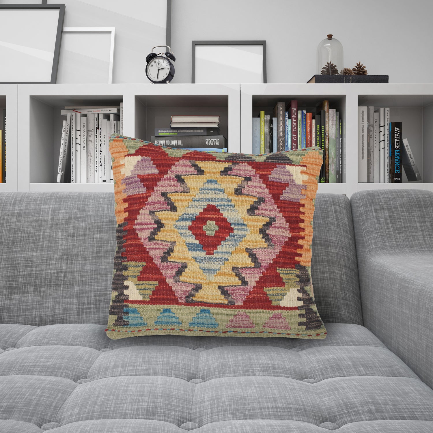 Square Size Kelim Cushion 1' 4" x 1' 5" ft / 41 x 43 cm - No. 25760