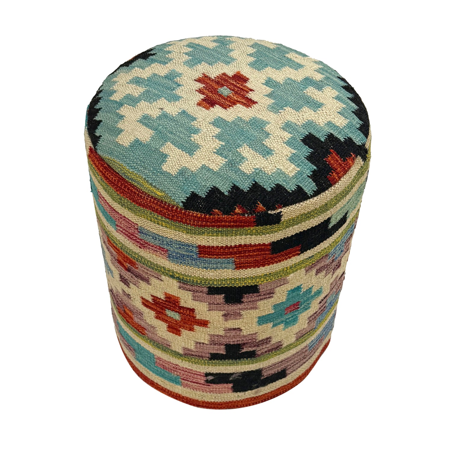 Kilim Round Ottoman Stool 1' 2" x 1' 5" ft / 35 x 43 cm - No. AL2