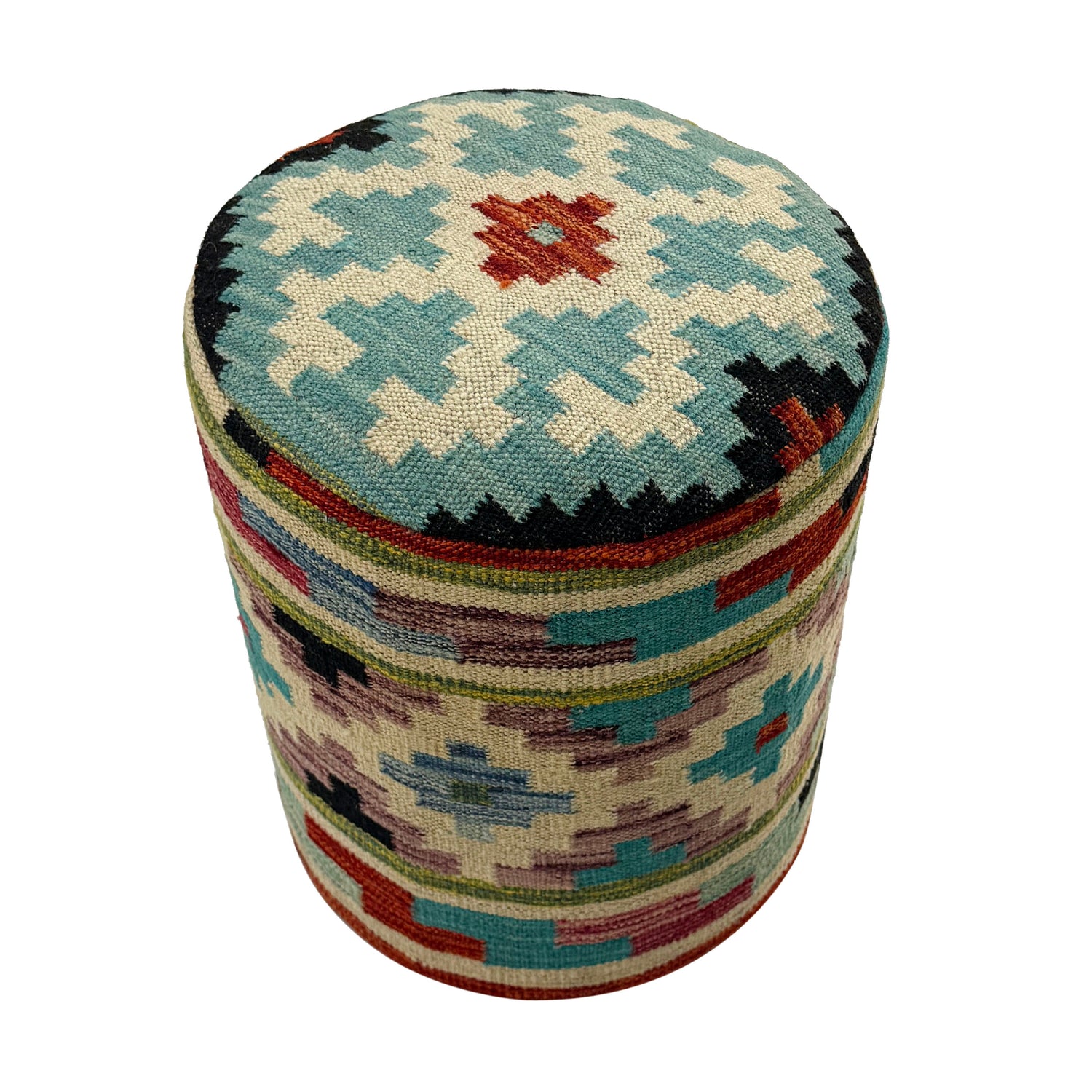 Kilim Round Ottoman Stool 1' 2" x 1' 5" ft / 35 x 43 cm - No. AL2