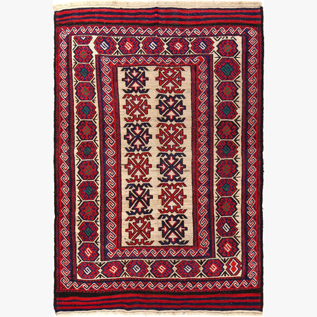 Hand Knotted Vintage Kilim 4' 4" x 6' 3" ft / 133 x 190 cm - No. 3101