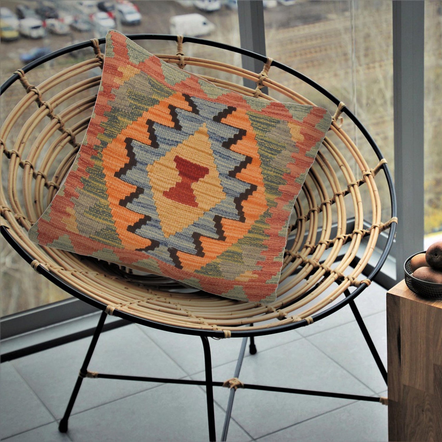 Vegetable Kilim Cushion Cover 1' 6" x 1' 6" ft / 45 x 46 cm - No. 34477