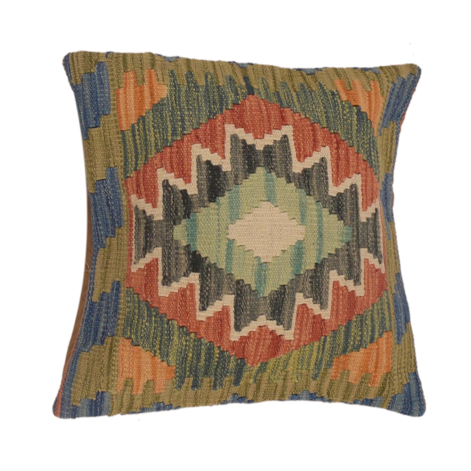 Square Size Kelim Cushion 1' 6" x 1' 6" ft / 45 x 46 cm - No. 34503