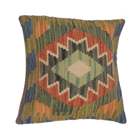 Square Size Kelim Cushion 1' 6" x 1' 6" ft / 45 x 46 cm - No. 34503