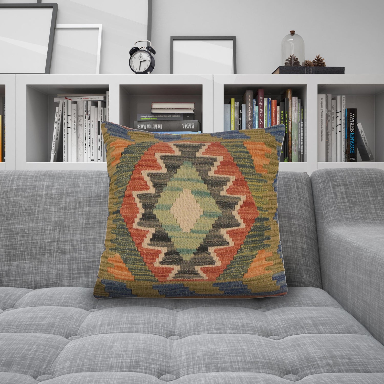 Square Size Kelim Cushion 1' 6" x 1' 6" ft / 45 x 46 cm - No. 34503