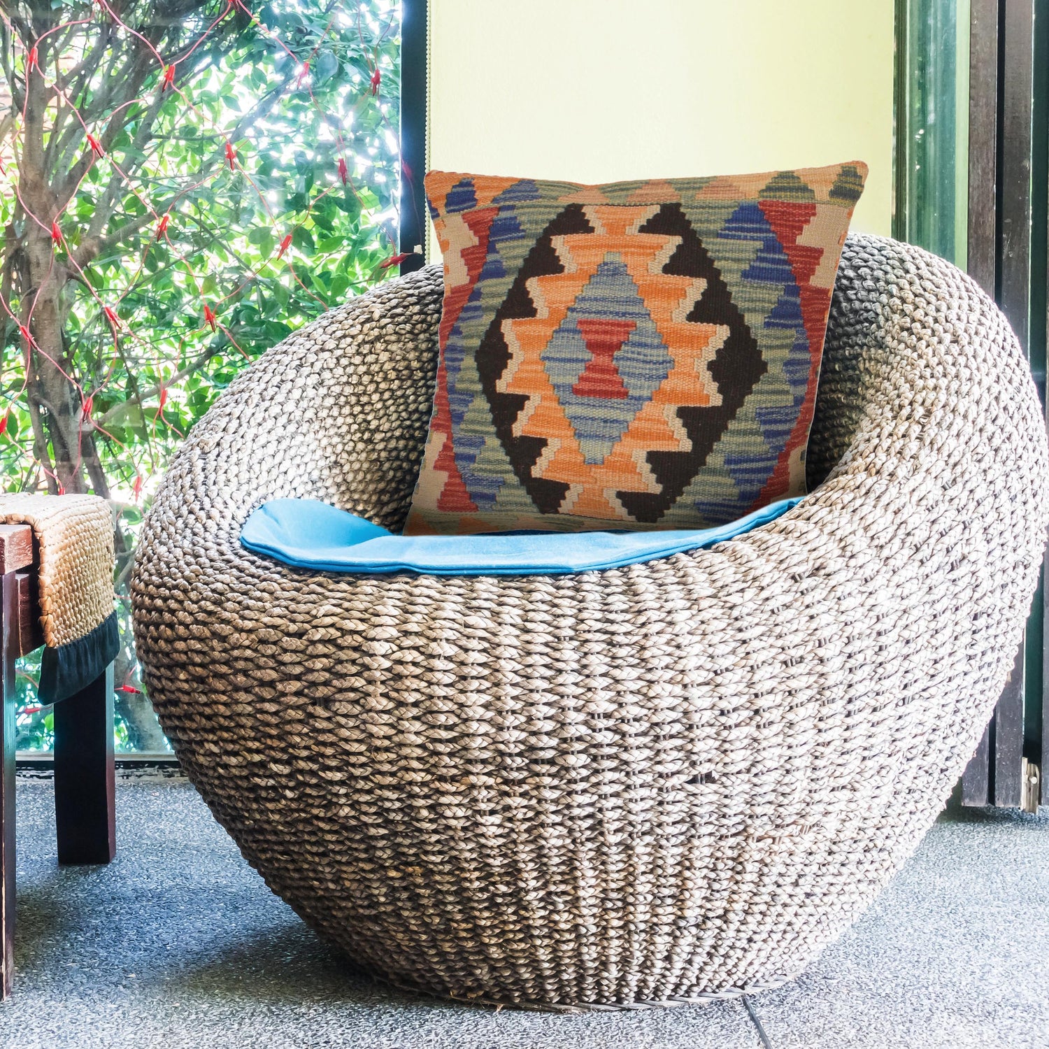 Afghan Kilim Cushion 1' 6" x 1' 6" ft / 46 x 46 cm - No. 34506