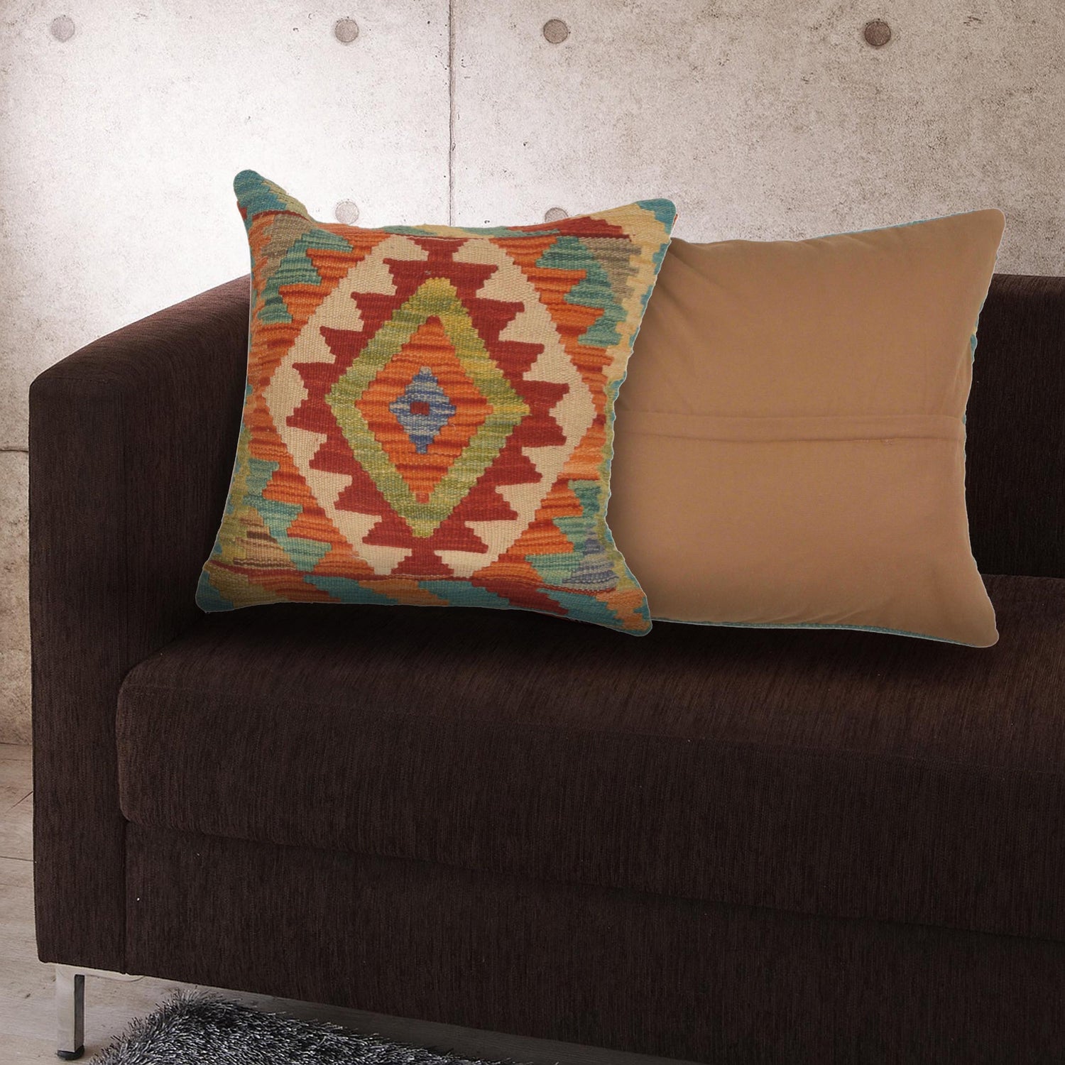 Vegetable Kilim Cushion Cover 1' 6" x 1' 6" ft / 46 x 46 cm - No. 34513