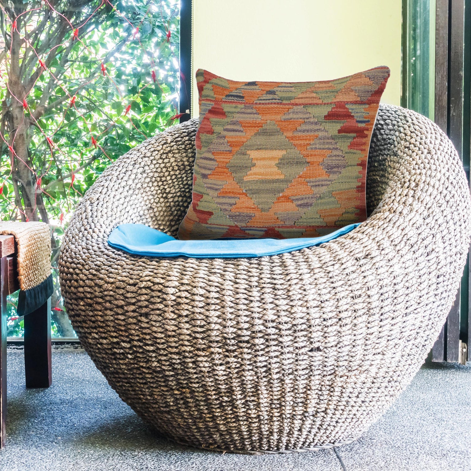 Square Size Kelim Cushion 1' 5" x 1' 5" ft / 44 x 44 cm - No. 34515