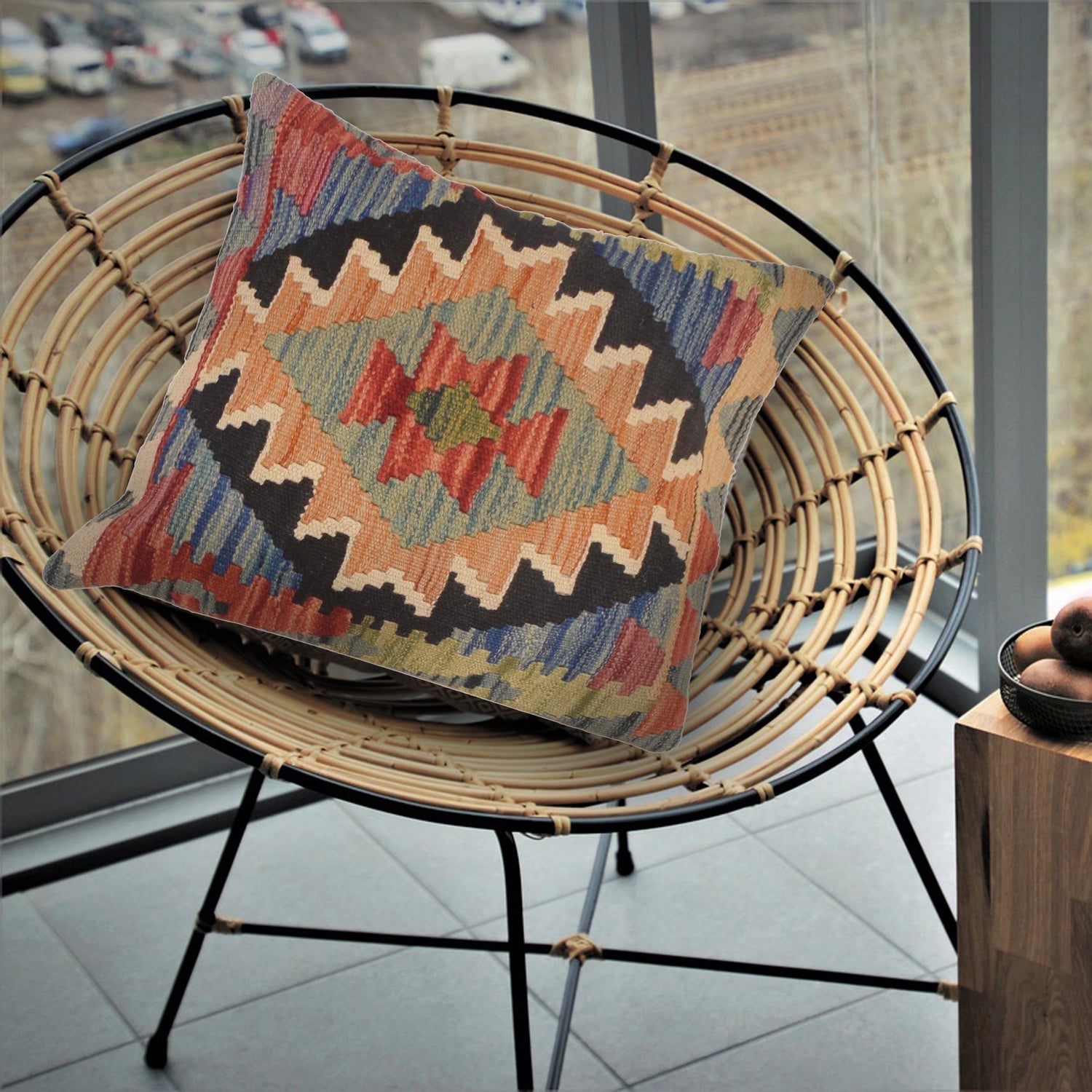 Afghan Kilim Cushion 1' 6" x 1' 6" ft / 46 x 46 cm - No. 34521