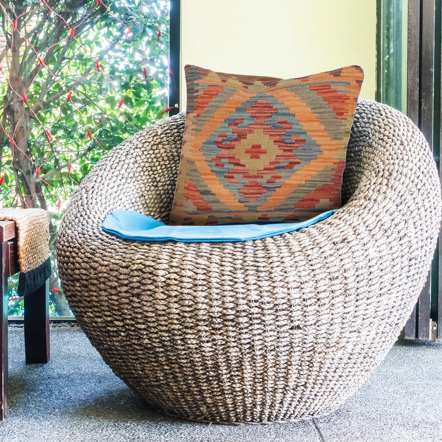 Afghan Kilim Cushion 1' 6" x 1' 6" ft / 46 x 45 cm - No. 34542