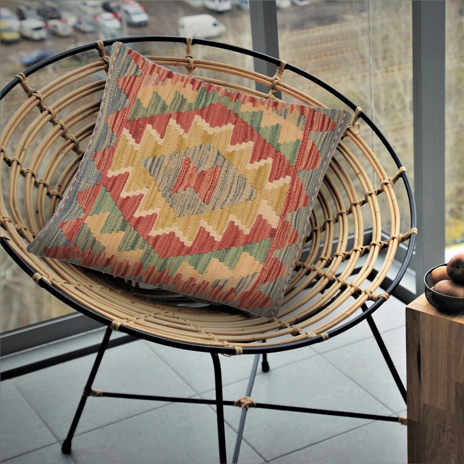 Hand Knotted Kilim Cushion 1' 6" x 1' 6" ft / 46 x 46 cm - No. 34548