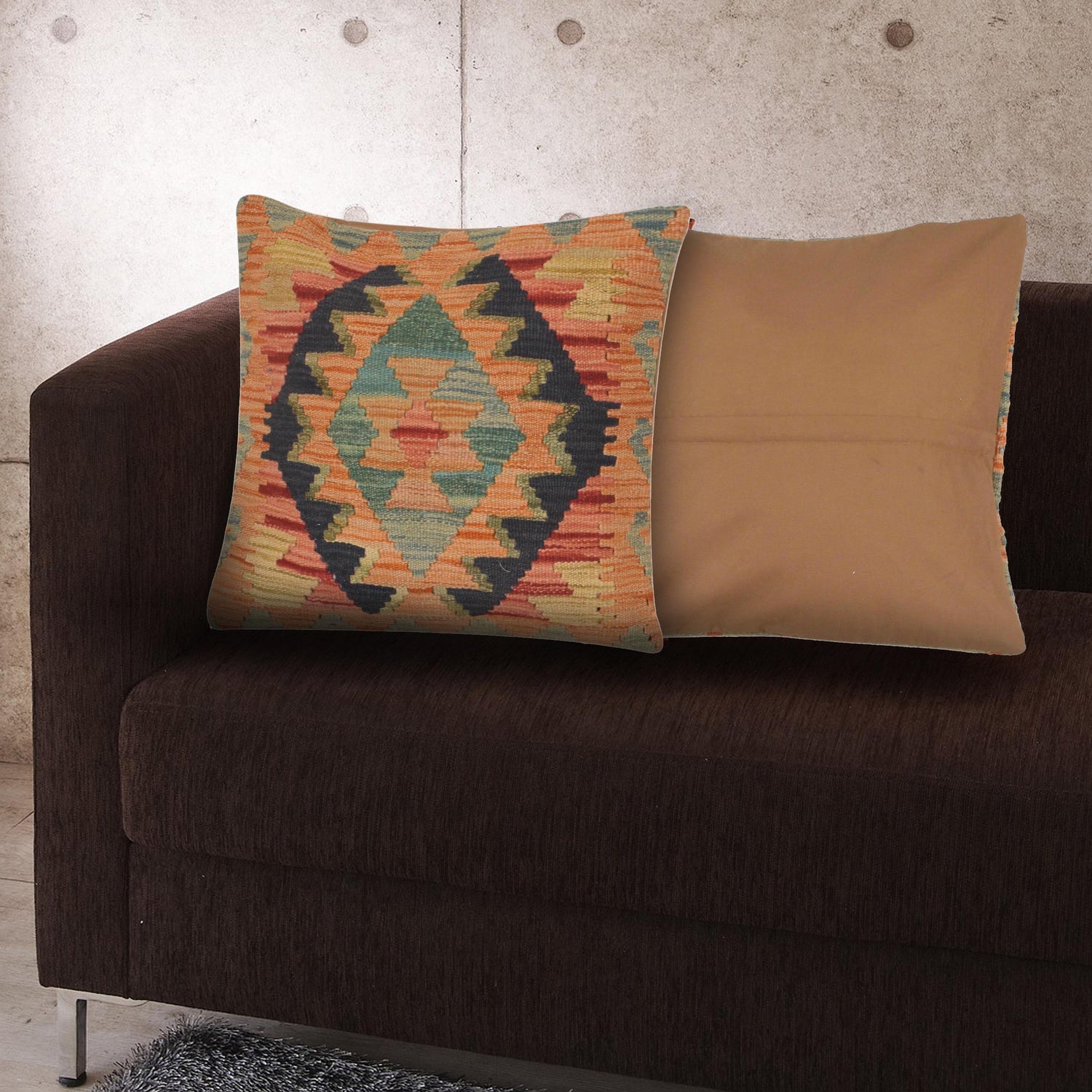 Turkish Style Kelim Cushion 1' 7" x 1' 6" ft / 47 x 46 cm - No. 34549