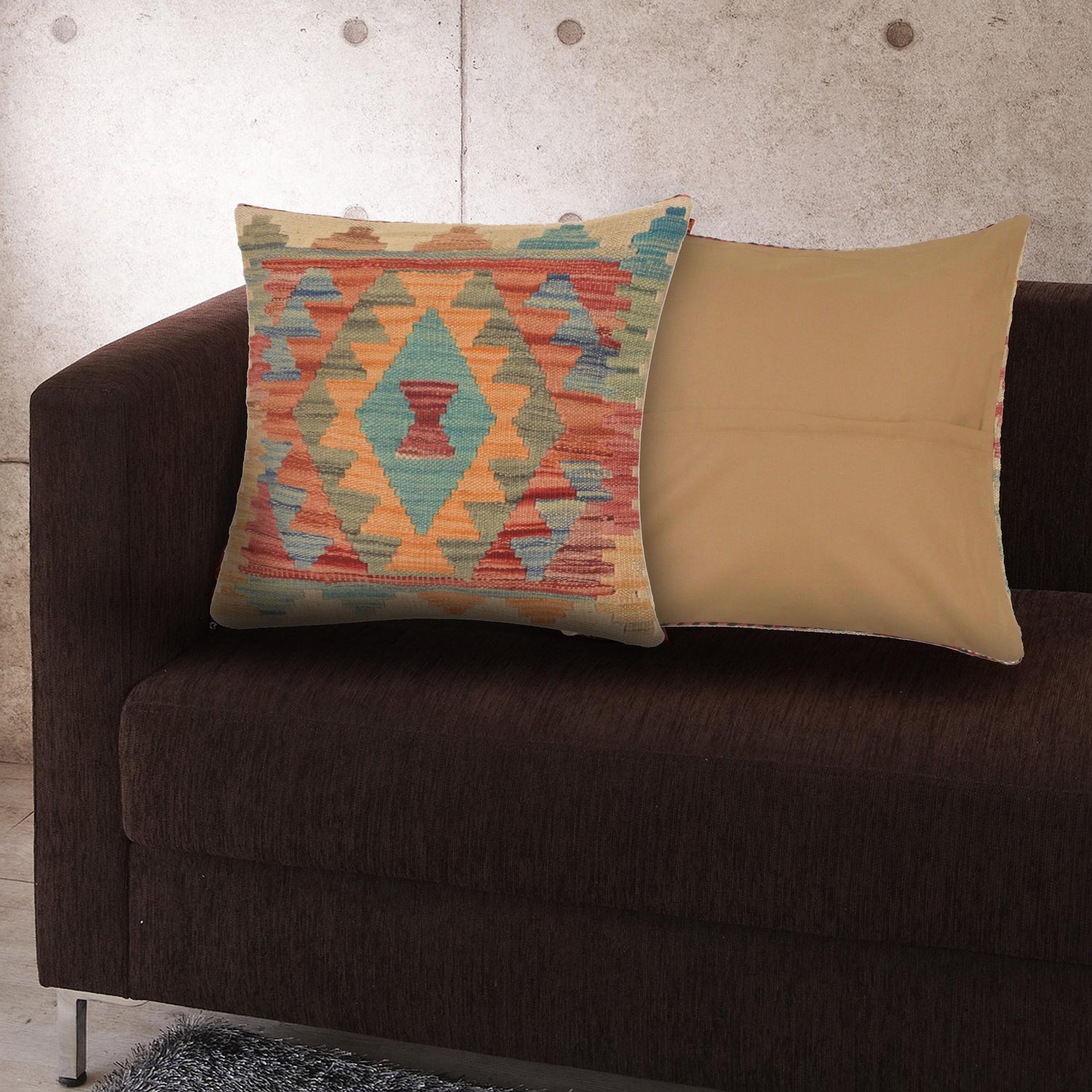 Square Size Kelim Cushion 1' 6" x 1' 6" ft / 45 x 45 cm - No. 34558