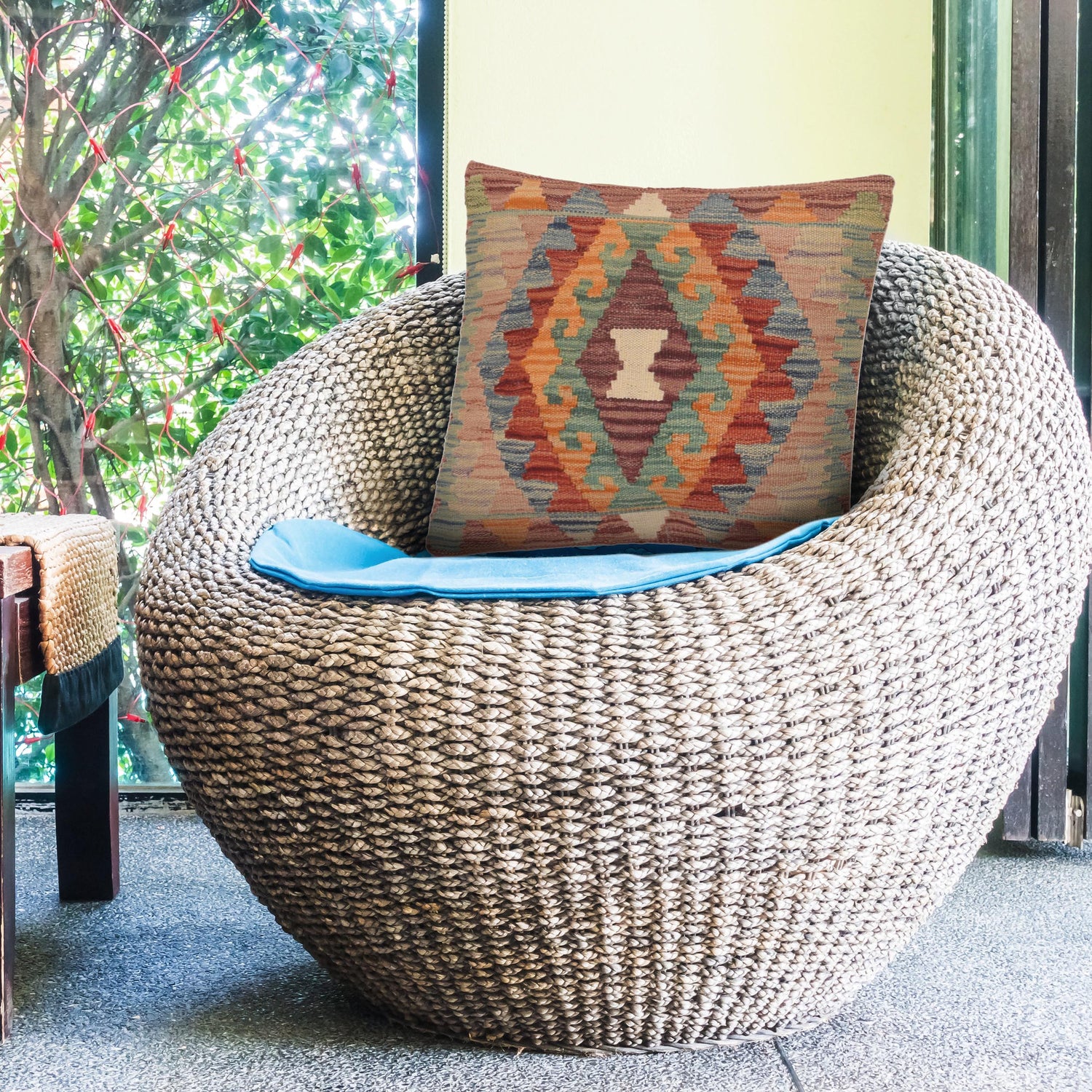 Vegetable Kilim Cushion Cover 1' 6" x 1' 6" ft / 46 x 46 cm - No. 34560