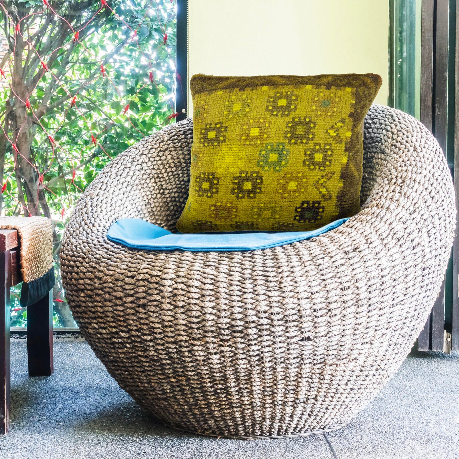 Handmade Overdyed Carpet Cushion 1' 5" x 1' 6" ft / 44 x 45 cm - No. 38456