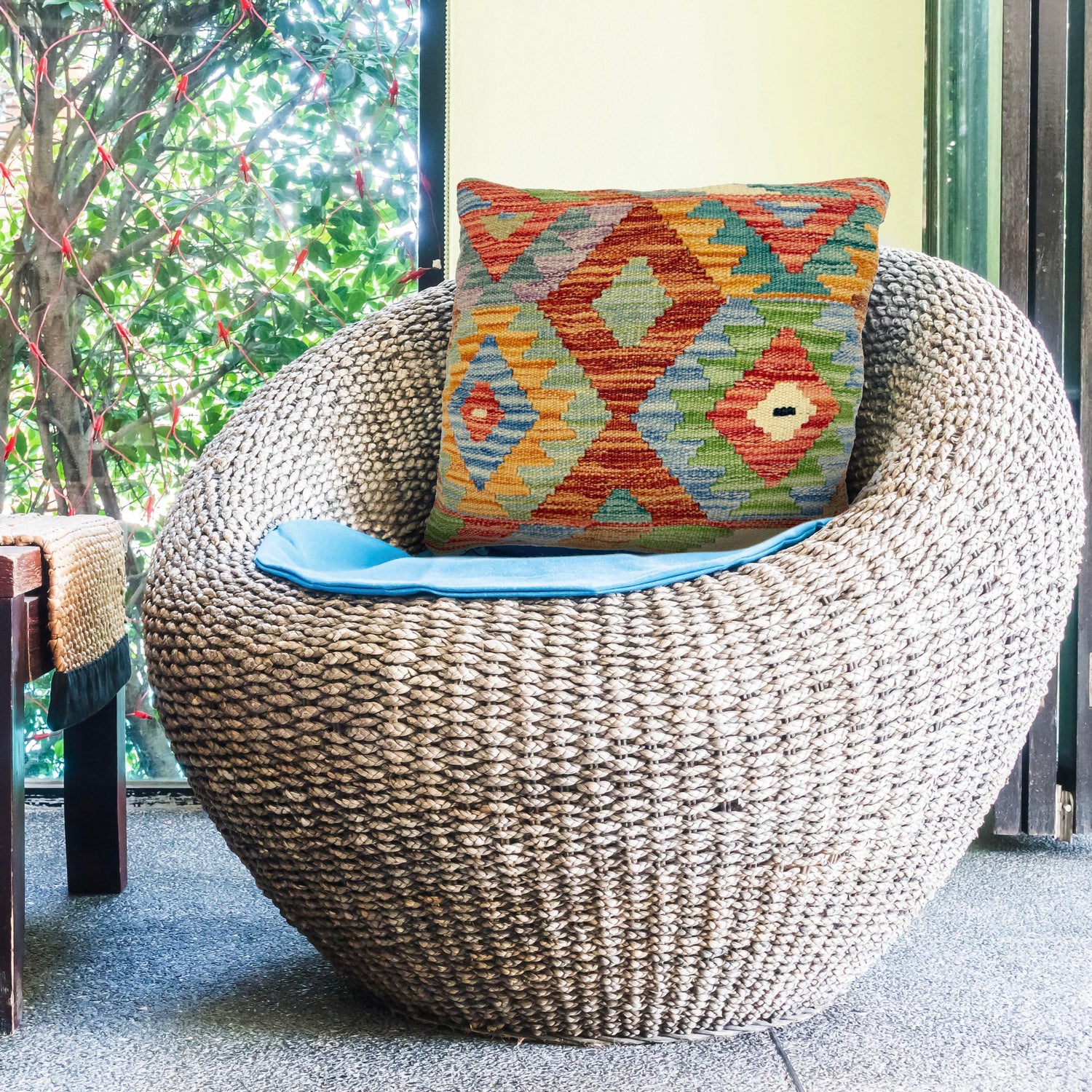 Hand Knotted Kilim Cushion 1' 5" x 1' 6" ft / 42 x 45 cm - No. 38460