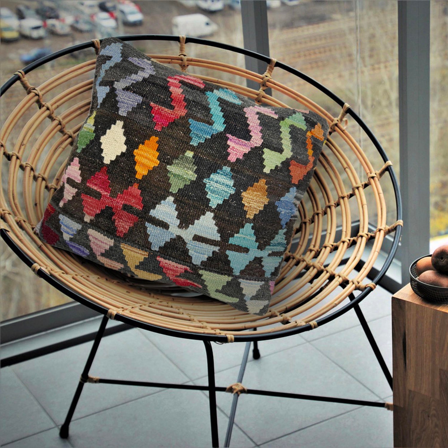 Turkish Design Kilim Cushion 1' 5" x 1' 5" ft / 42 x 42 cm - No. 38466