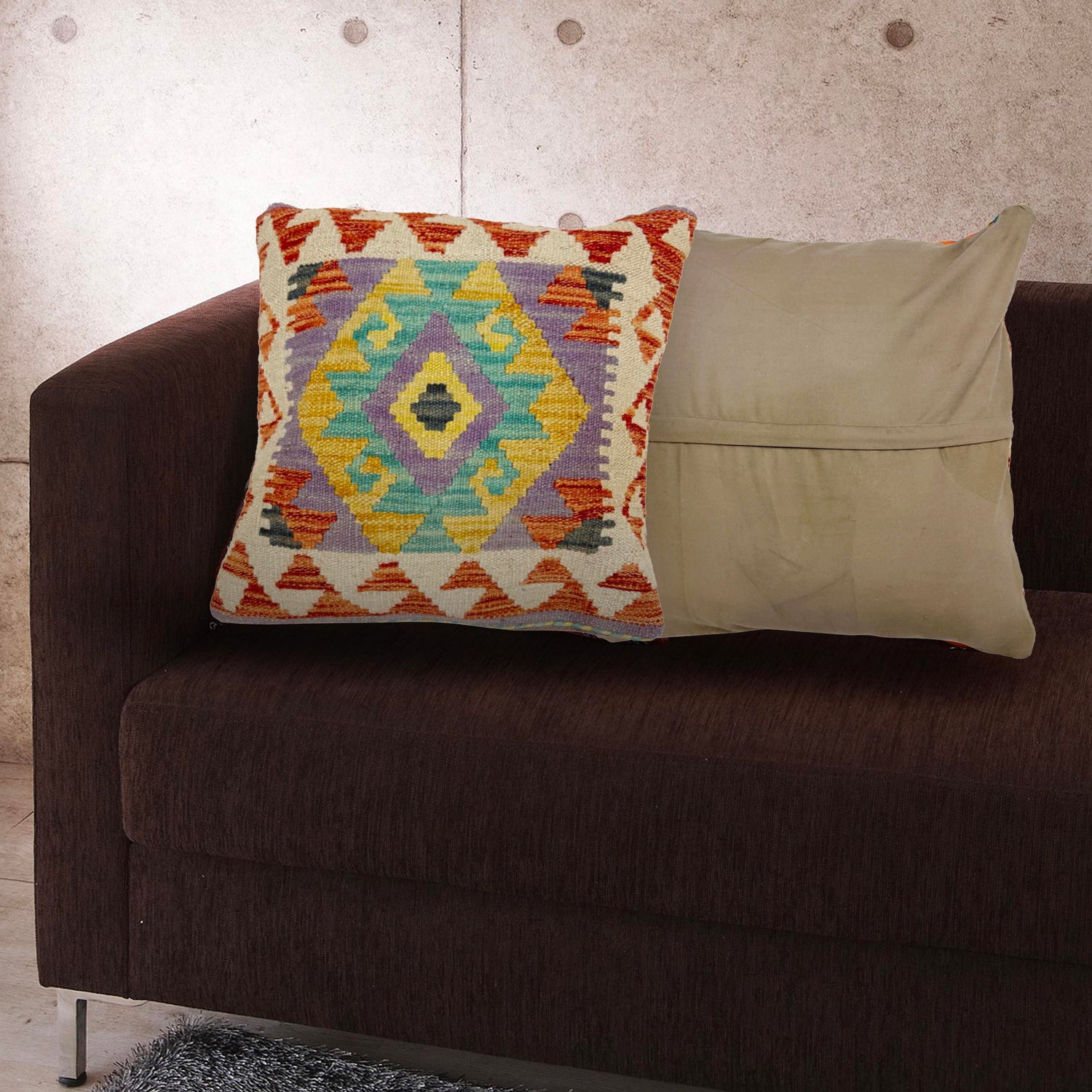 Vegetable Kilim Cushion Cover 1' 5" x 1' 5" ft / 44 x 44 cm - No. 38467
