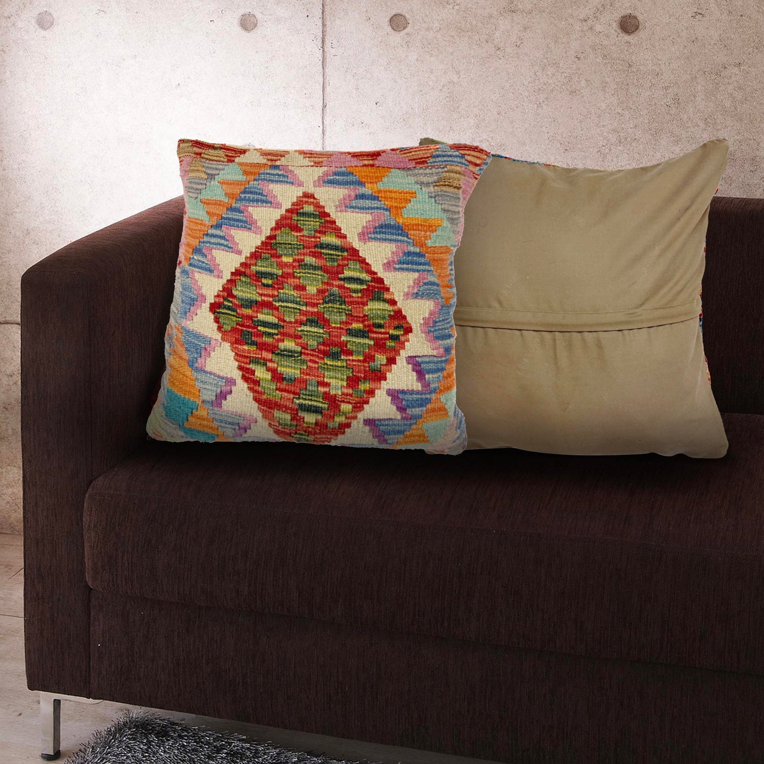 Vegetable Kilim Cushion Cover 1' 5" x 1' 6" ft / 44 x 45 cm - No. 38476