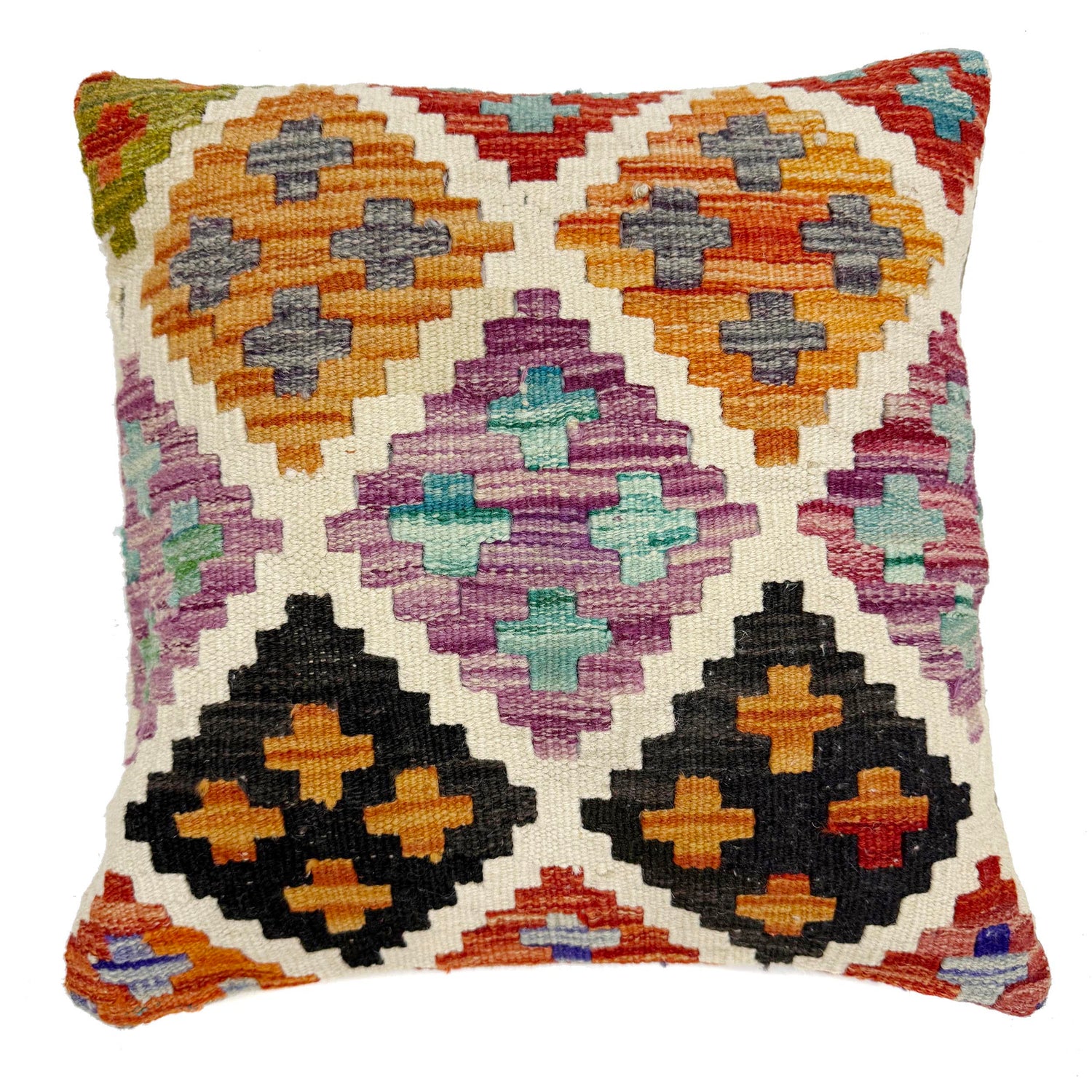 Square Size Kelim Cushion 1' 5" x 1' 5" ft / 43 x 44 cm - No. 38480