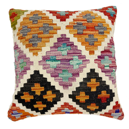 Square Size Kelim Cushion 1' 5" x 1' 5" ft / 43 x 44 cm - No. 38480