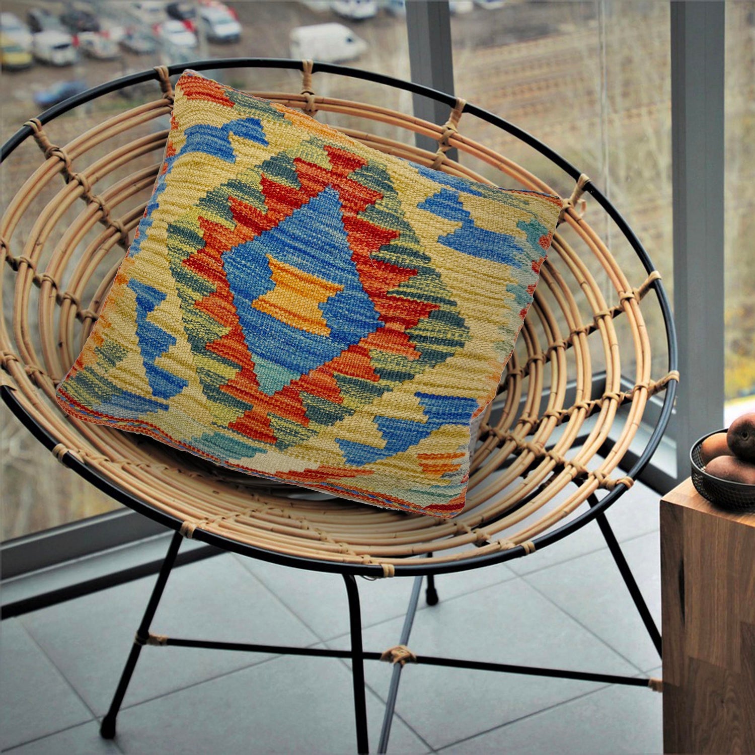 Turkish Design Kilim Cushion 1' 6" x 1' 5" ft / 45 x 44 cm - No. 38484