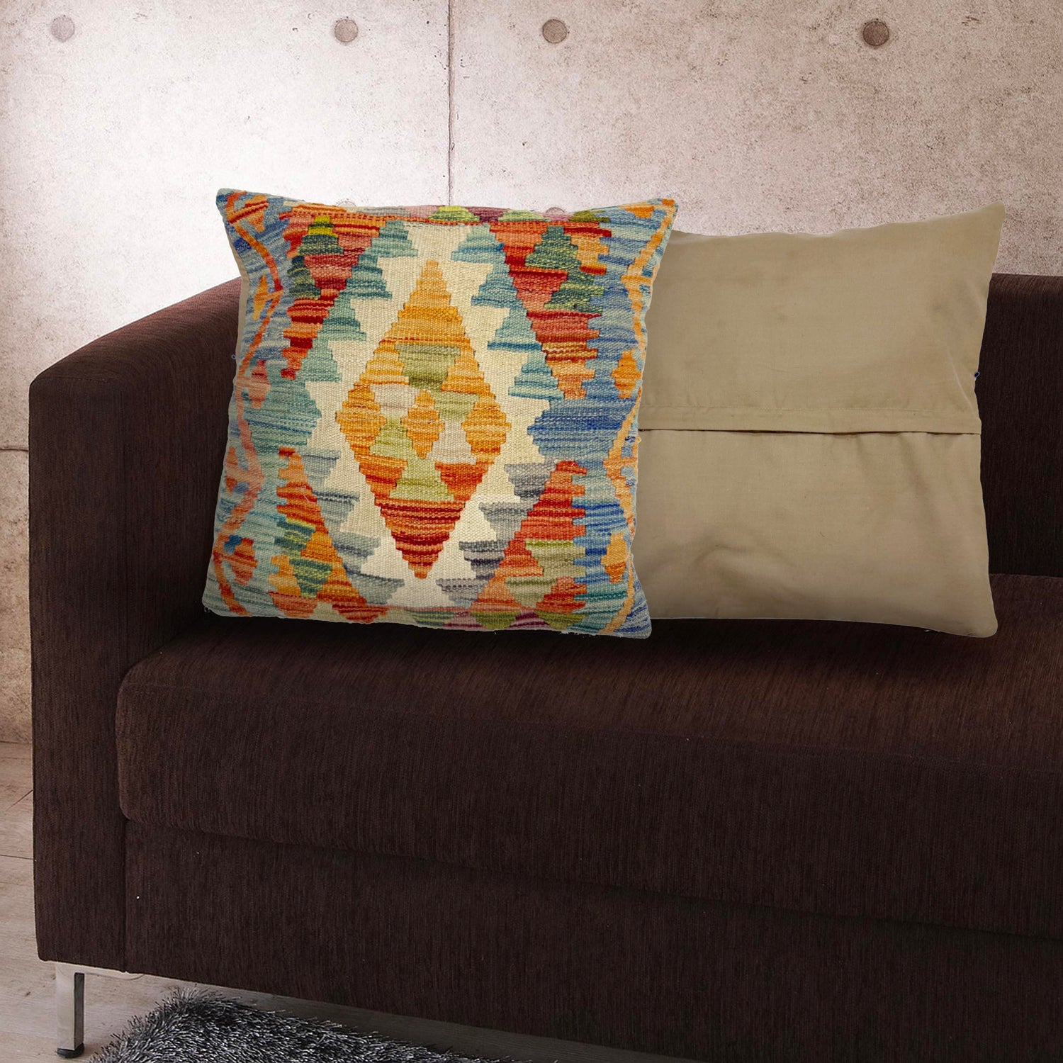 Vegetable Kilim Cushion Cover 1' 6" x 1' 5" ft / 45 x 44 cm - No. 38485