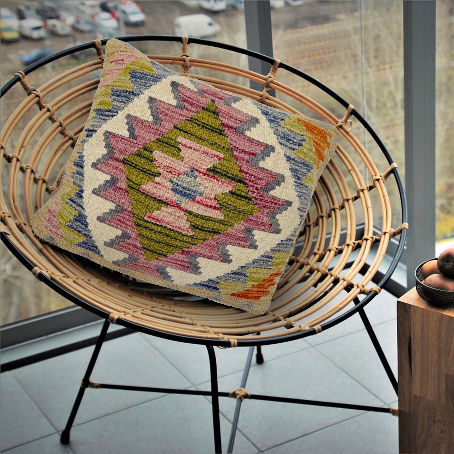 Kilim Cushion Cover 1' 6" x 1' 5" ft / 45 x 44 cm - No. 38493