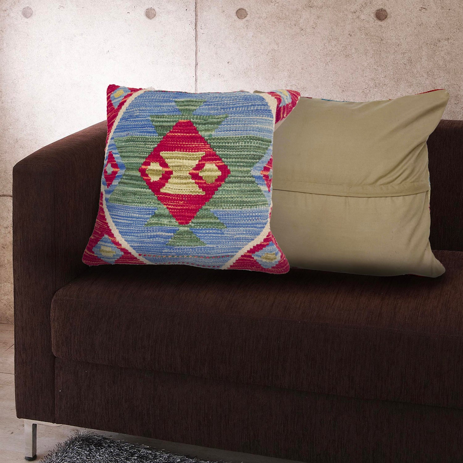 Turkish Design Kilim Cushion 1' 6" x 1' 6" ft / 45 x 45 cm - No. 38494