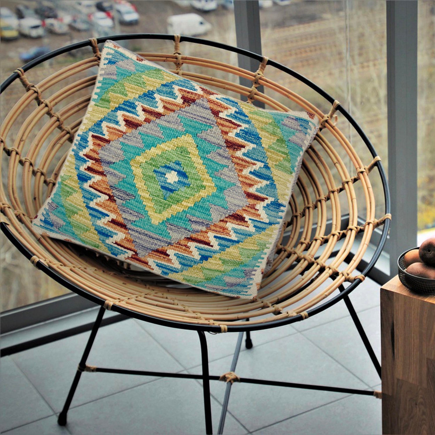 Kilim Cushion Cover 1' 6" x 1' 5" ft / 45 x 44 cm - No. 38502