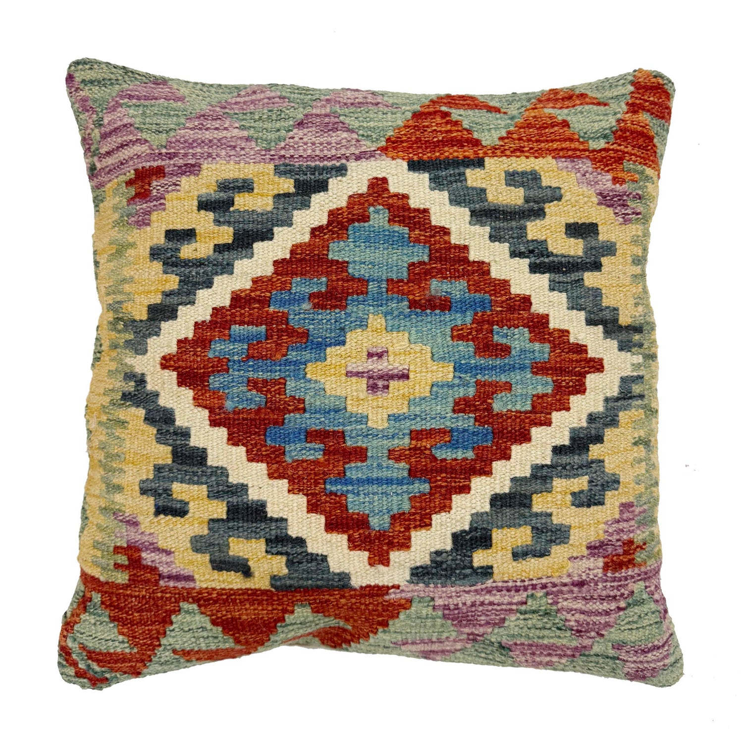 Square Size Kelim Cushion 1' 5" x 1' 5" ft / 44 x 44 cm - No. 38508
