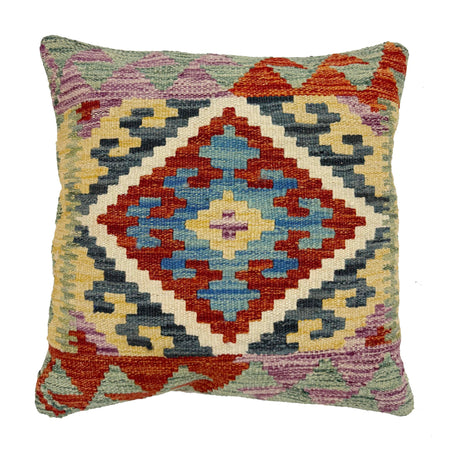 Square Size Kelim Cushion 1' 5" x 1' 5" ft / 44 x 44 cm - No. 38508