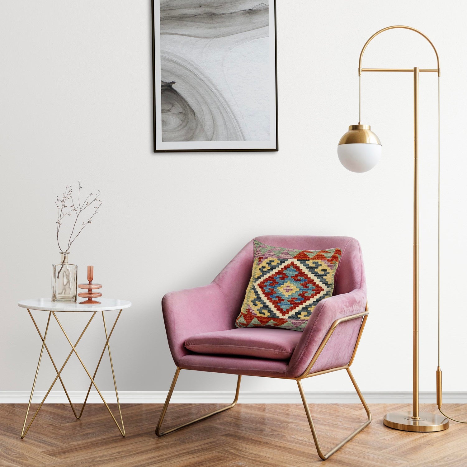 Square Size Kelim Cushion 1' 5" x 1' 5" ft / 44 x 44 cm - No. 38508