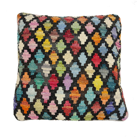 Square Size Kelim Cushion 1' 5" x 1' 4" ft / 42 x 41 cm - No. 38517