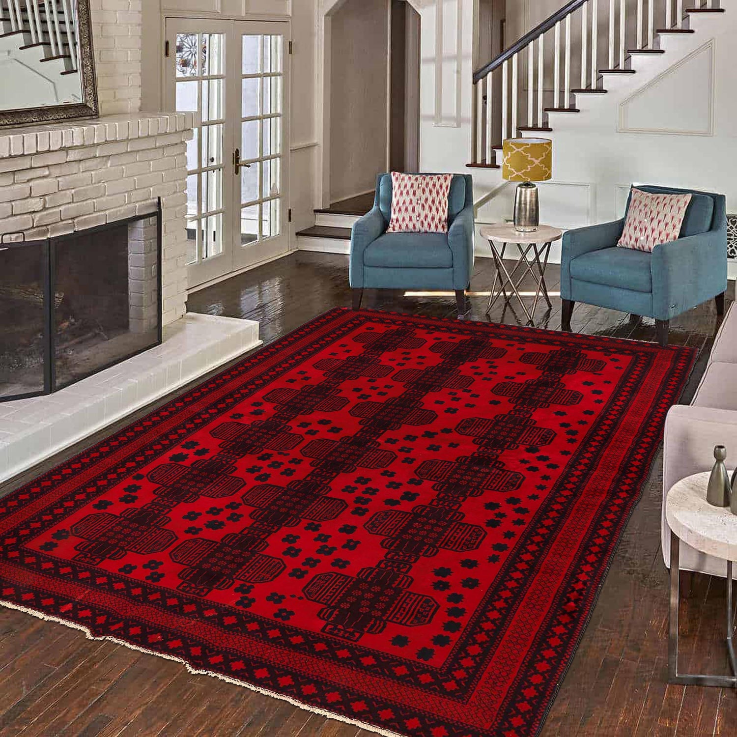 Deep Red Color Baluchi Carpet 6' 8" x 9' 7" ft / 202 x 292 cm - No. 3940