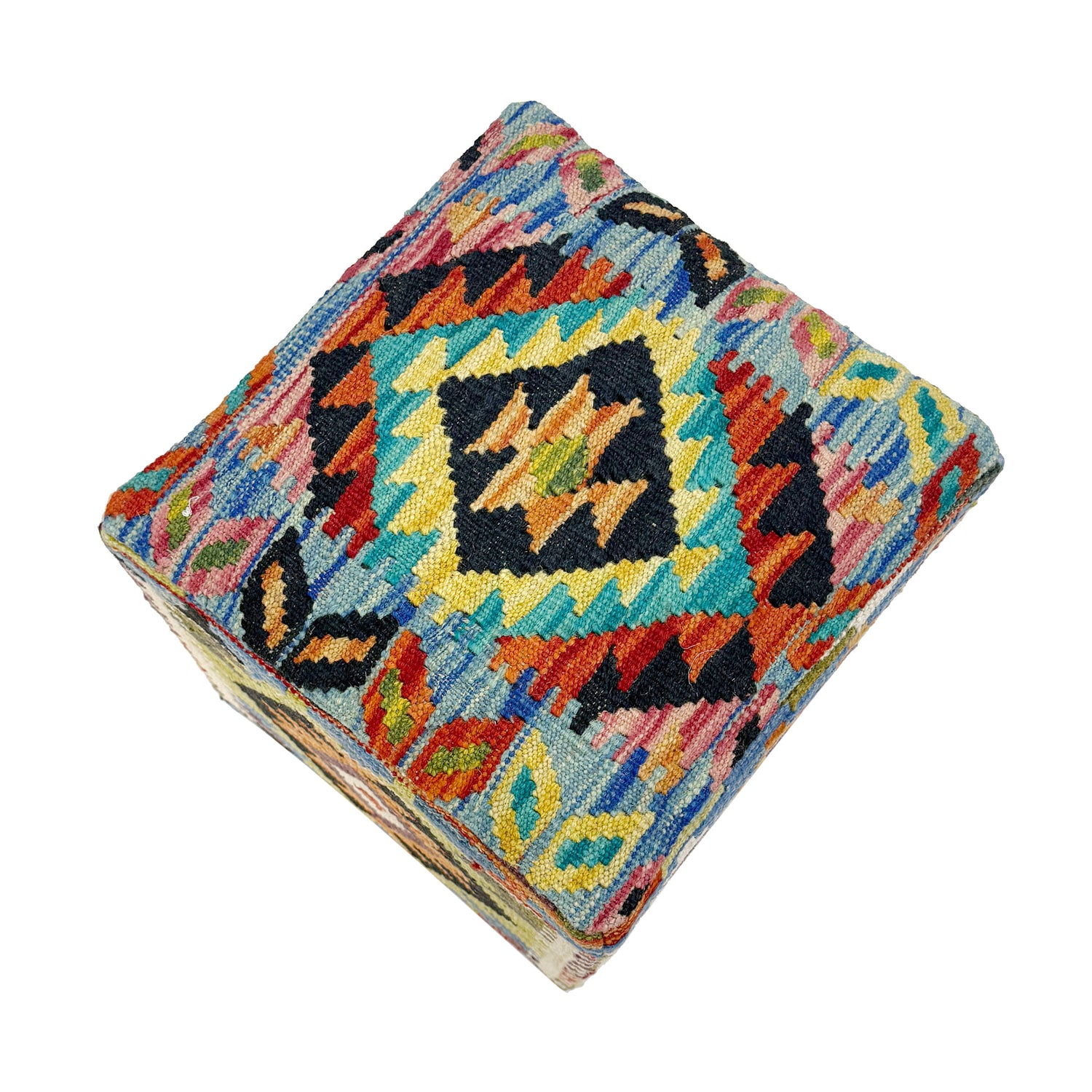 Kilim Ottoman Footstool - Square Handmade Design 1' 3" x 1' 3" ft / 37 x 38 cm - No. AL3