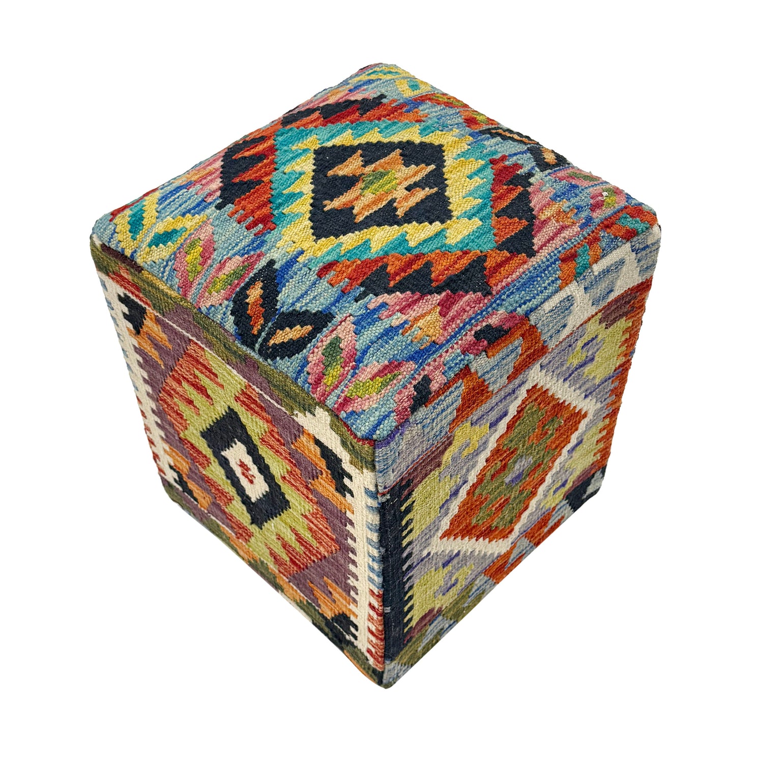 Kilim Ottoman Footstool - Square Handmade Design 1' 3" x 1' 3" ft / 37 x 38 cm - No. AL3