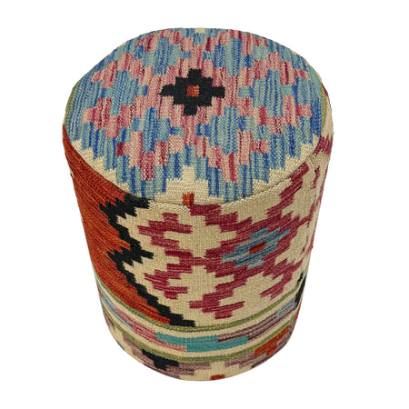 Handmade Kilim Ottoman Footstool 1' 2" x 1' 5" ft / 35 x 43 cm - No. AL4