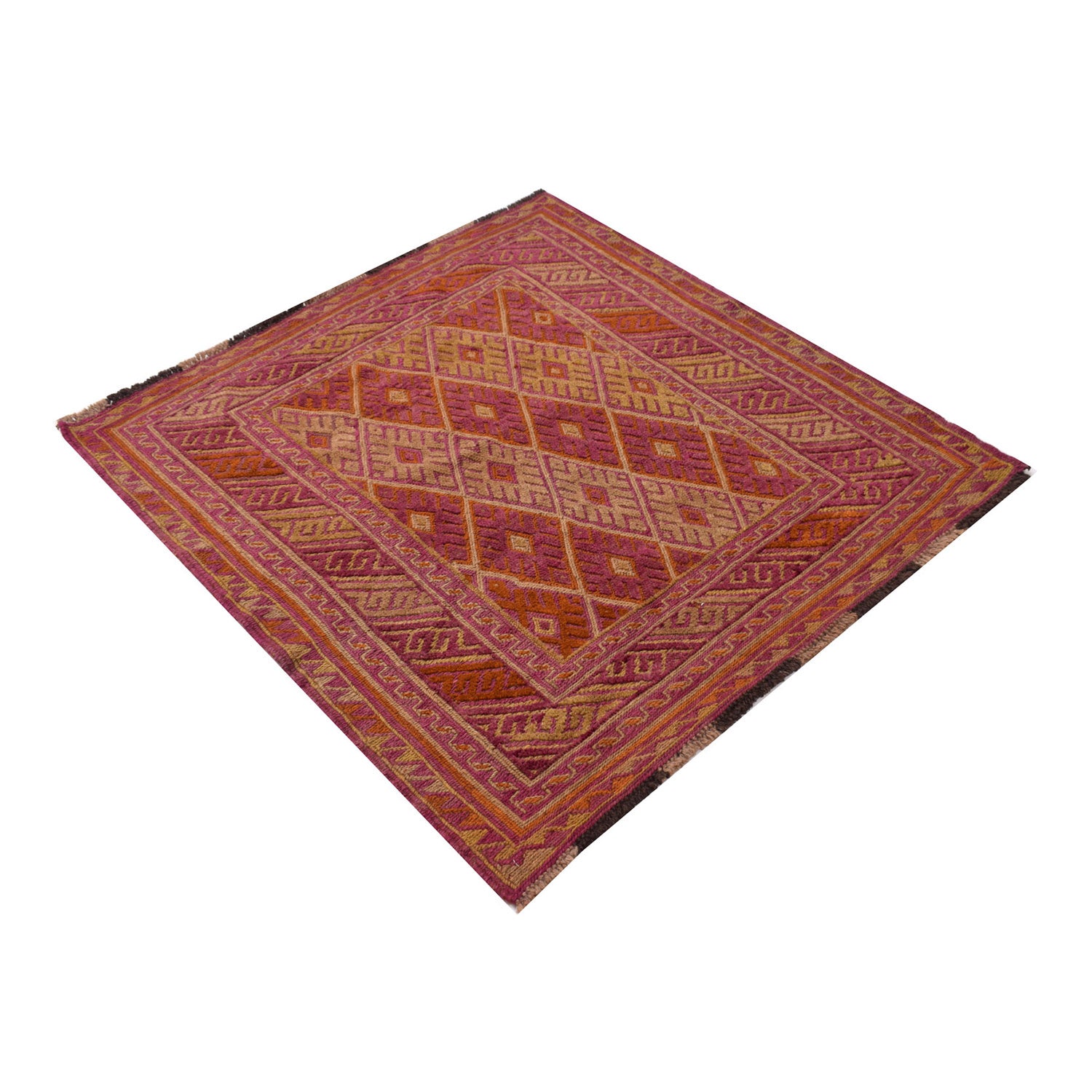 Small Square Mashwani Rug 3' 8" x 3' 11" ft / 120 x 112 cm - No. 5188