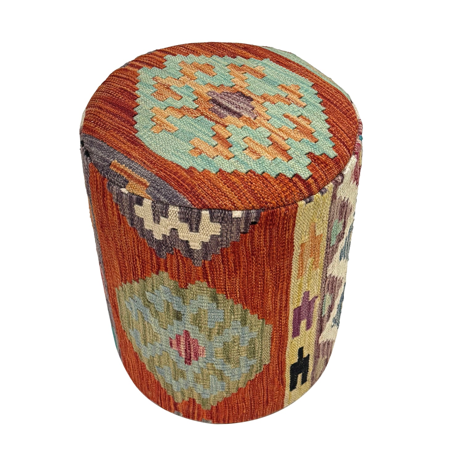 Kilim Ottoman Stool for Living Room 1' 2" x 1' 5" ft / 35 x 43 cm - No. AL5