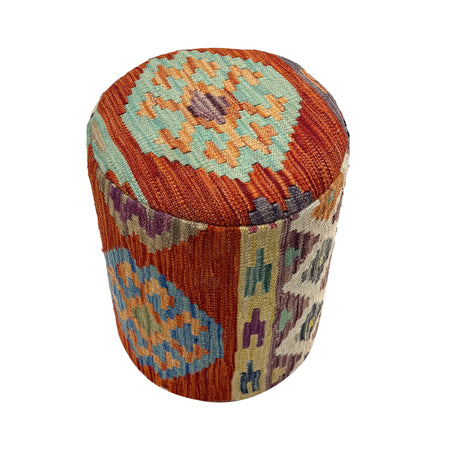 Kilim Ottoman Stool for Living Room 1' 2" x 1' 5" ft / 35 x 43 cm - No. AL5