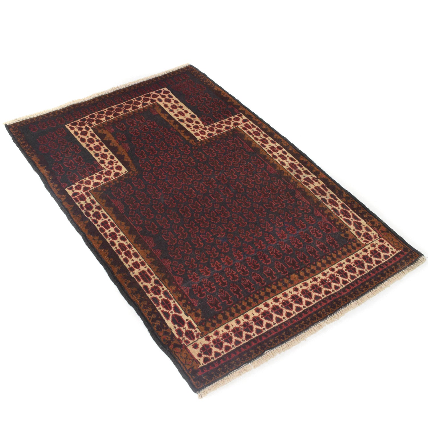 Handmade Prayer Rug 2' 9" x 4' 2" ft / 84 x 127 cm - No. 6300