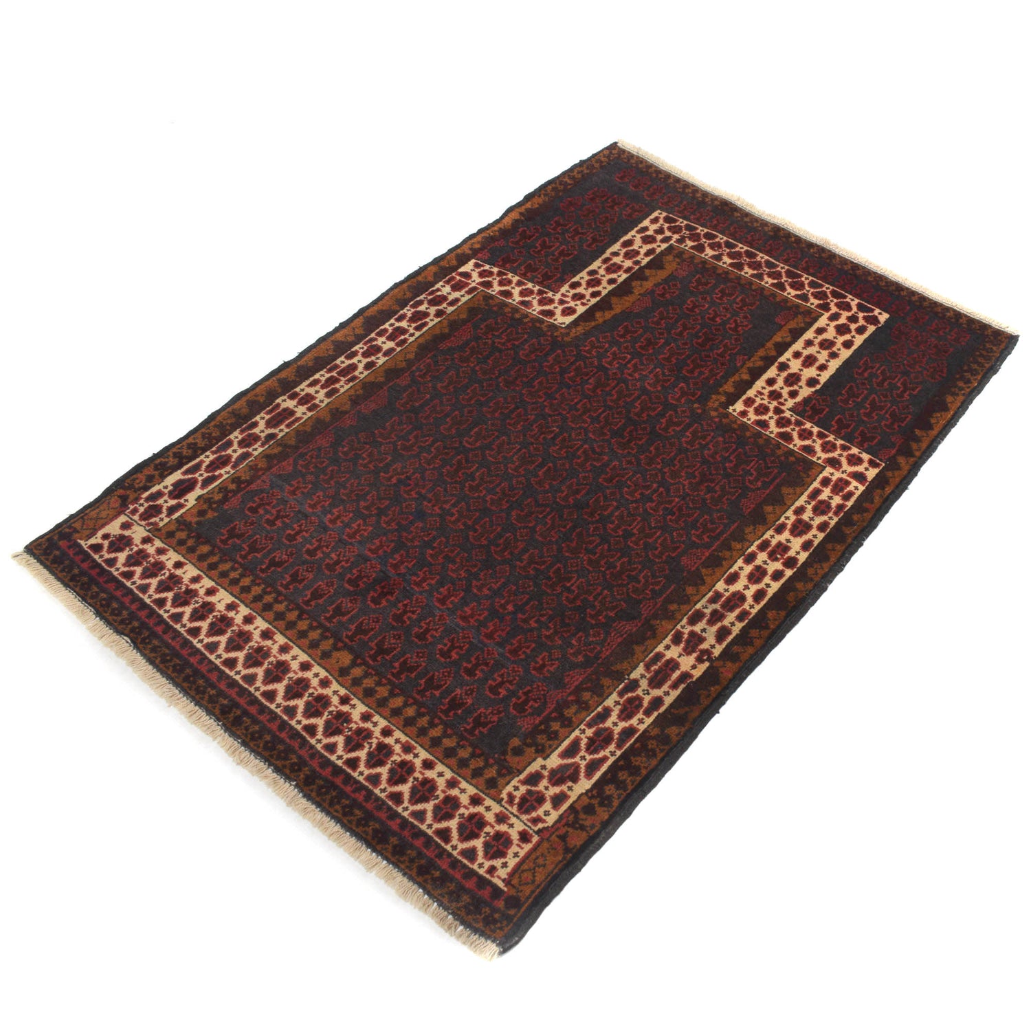 Handmade Prayer Rug 2' 9" x 4' 2" ft / 84 x 127 cm - No. 6300