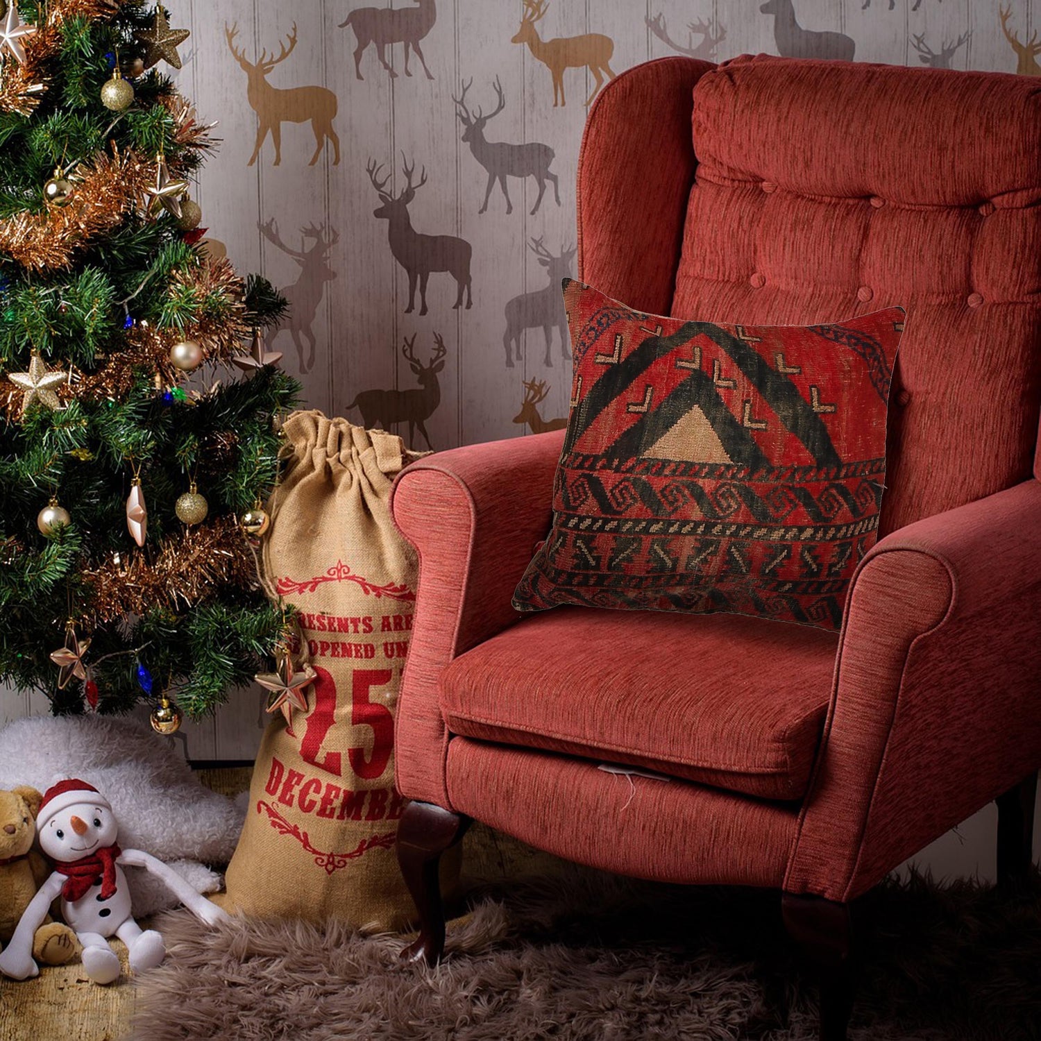 Handmade Carpet Cushion Cover 1' 7" x 1' 8" ft / 49 x 50 cm - No. 7179