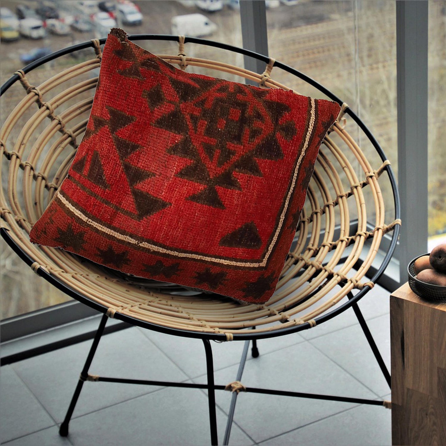 Handmade Carpet Cushion Cover 1' 7" x 1' 8" ft / 48 x 50 cm - No. 7276