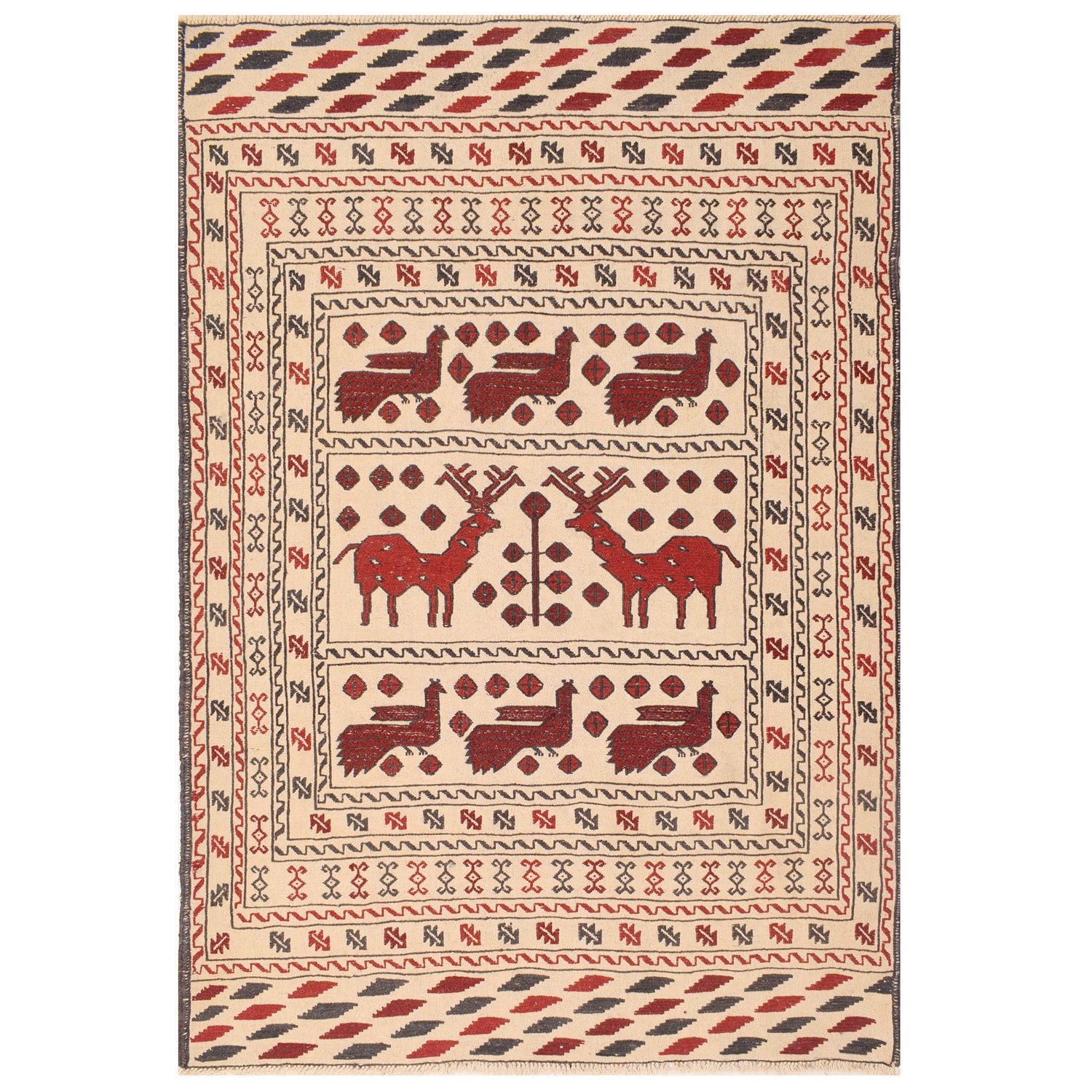 White Flat Weave Kelim 4' 1" x 5' 10" ft / 125 x 178 cm - No. 7356