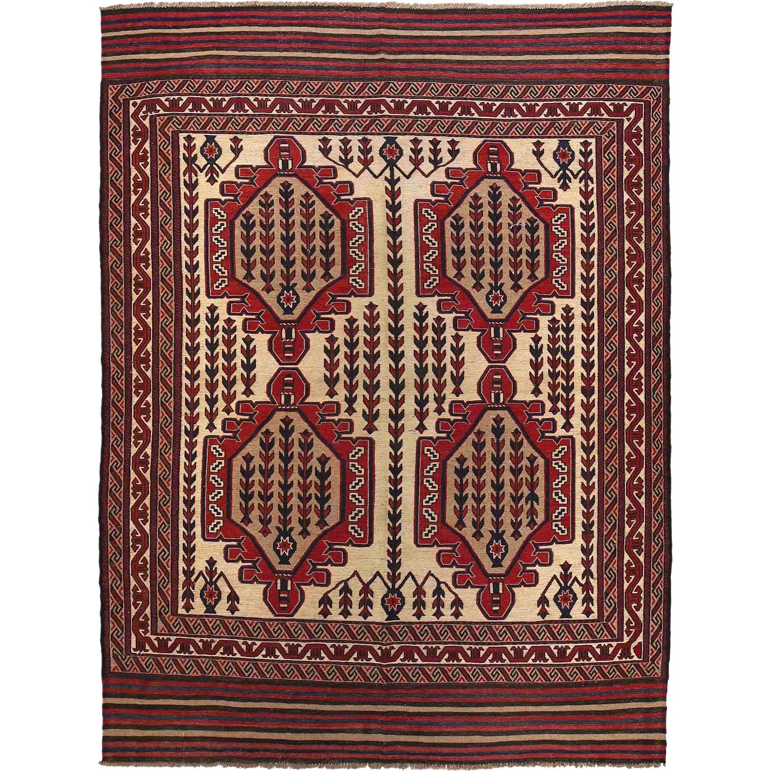 Afghan Saghari Kilim 6' 9" x 9' 3" ft / 206 x 281 cm - No. 7664