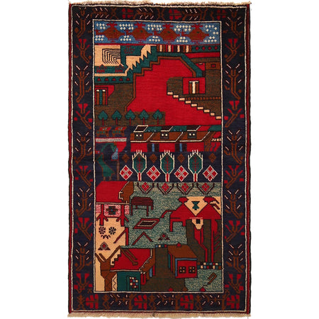 Handmade Pictorial Carpet 2' 9" x 4' 7" ft / 83 x 139 cm - No. 7936