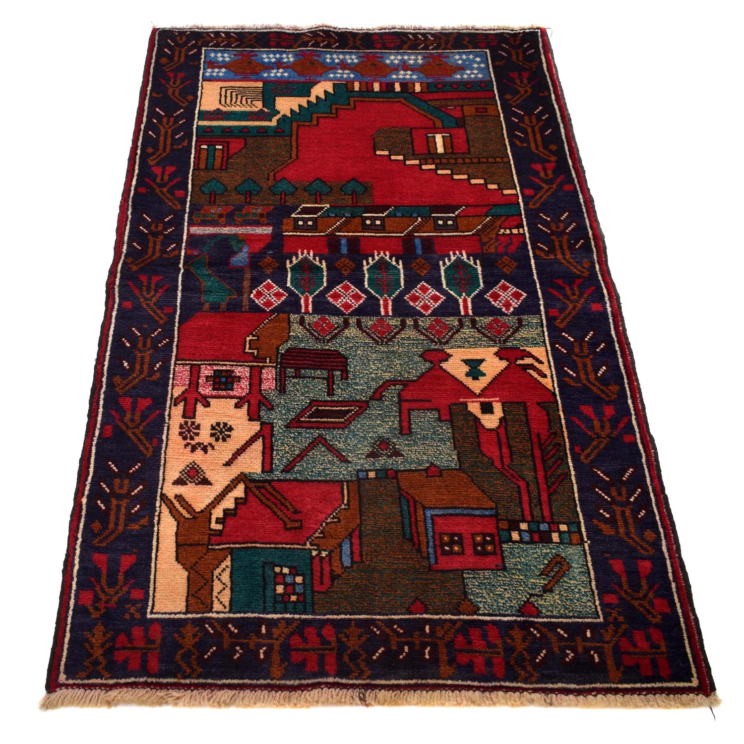 Handmade Pictorial Carpet 2' 9" x 4' 7" ft / 83 x 139 cm - No. 7936