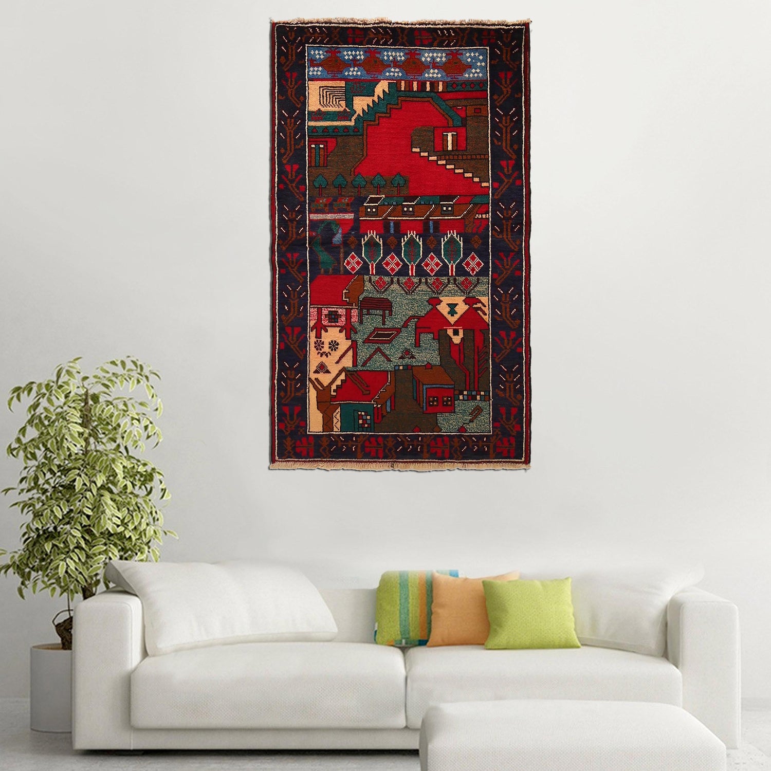 Handmade Pictorial Carpet 2' 9" x 4' 7" ft / 83 x 139 cm - No. 7936