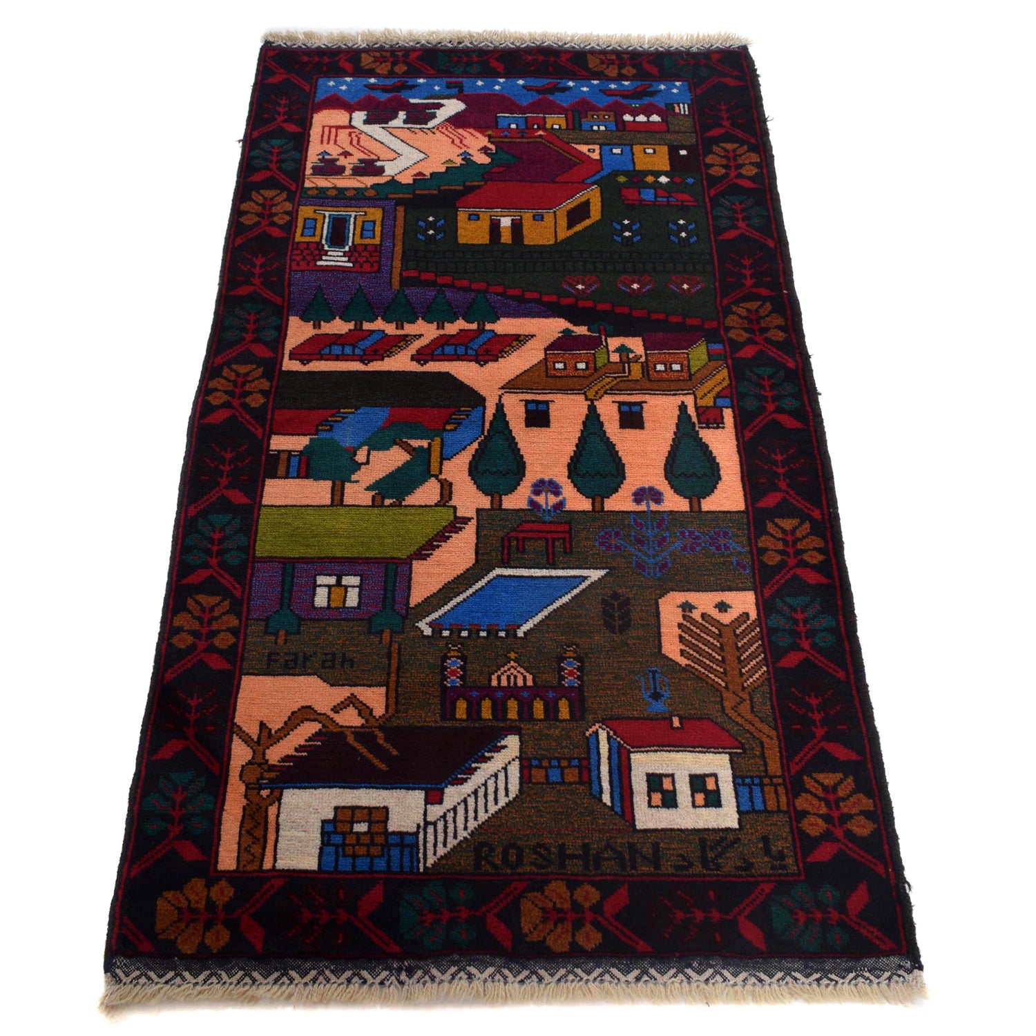 Handmade Pictorial Carpet 2' 8" x 4' 10" ft / 81 x 147 cm - No. 7952